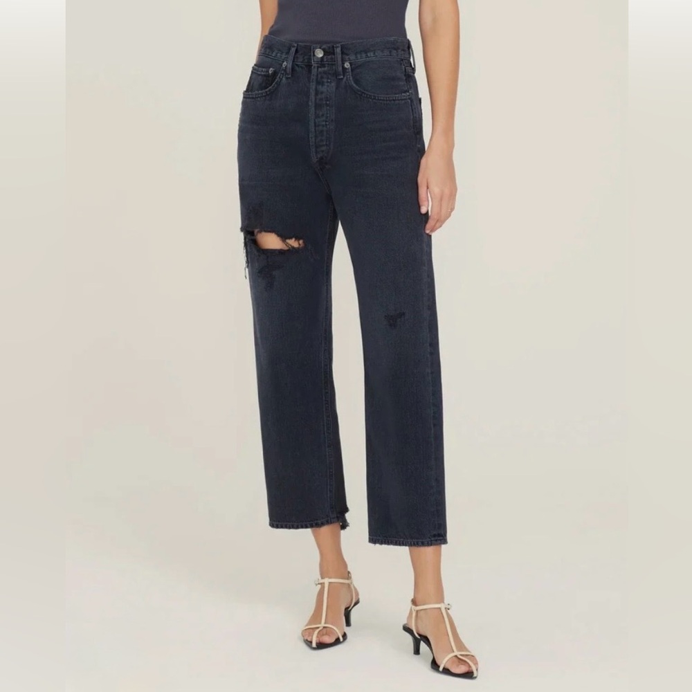 Agolde 90s Crop Mid Rise Loose Fit Distressed Denim - Shutter